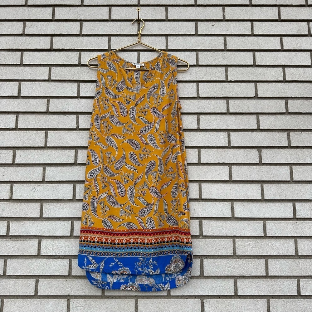 Beachlunchlounge Paisley Boho Marigold Yellow Sleeveless Shift Dress S Festival